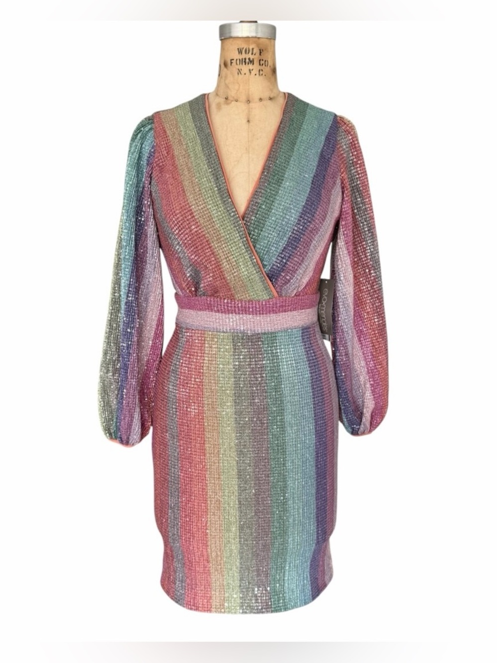 Eva Mendes NY&C Rainbow Metallic Sequin Wrap Dress XS NWT